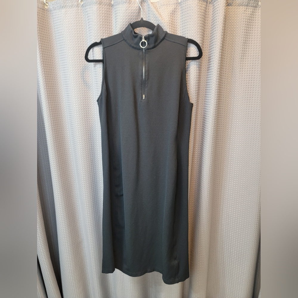 Lauren Ralph Lauren Black Pique Zip Front Sleeveless Sheath Dress Size M